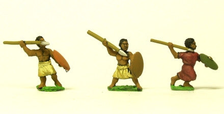 Unarmoured Black Spearmen / Javelinmen with Round Shield, Assorted Poses CRU15