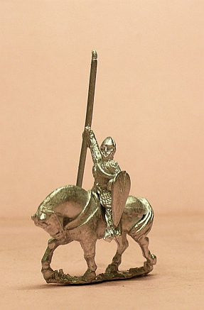 Mounted Knights, 1150-1200AD with Kite Shield & Lance, in Mail Surcoat and Conical Helms on Unbarded Horse MID3A