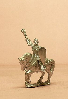Mounted Knights, 1150-1200AD with Kite Shield, Mace or Axe, in Mail Surcoat & Conical Helms on Unarmoured Horse MID4A