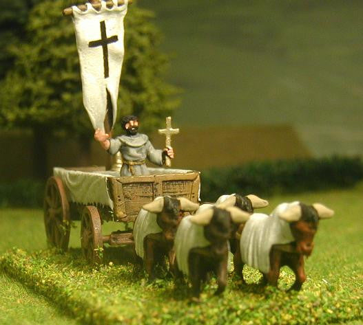 Carroccio: 4 Wheeled Religious Wagon with Altar Mast and Large Banner with Praying Monk, Pulled By 4 Oxen MFPE17
