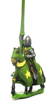Mounted Knights, 1200-1250AD, with Heater Shield & Lance, in Barrel Helms, on Barded Horse MID10