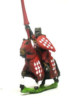 Mounted Knights, 1100-1250AD, with Kite Shield & Lance, in Helmets & Hooded Cloaks, on Barded Horse MID11