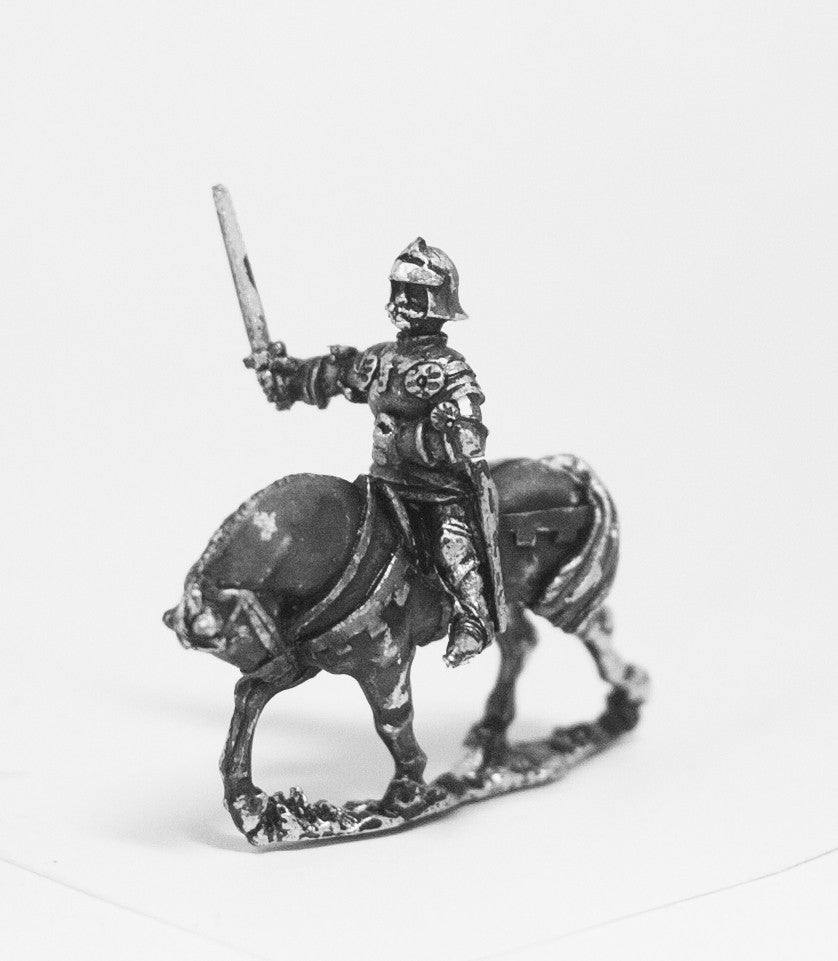 Late Medieval: Knights, 1420-1480AD in Full Plate & Sallet with Mace, Axe or Sword on Unarmoured Horse MER12a