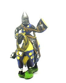 Mounted Knights, 1250-1300AD in Mail Coat, Leather Back & Breast & Assorted Helms, with Heater Shield & Lance on Barded Horse MID15