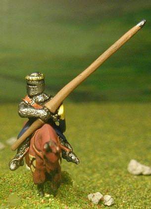 Mounted Knights, 1250-1350AD, in Crested Helms, with Heater Shield & Lance on Unarmoured Horse MID17a