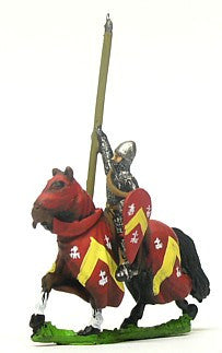 Mounted Knights, 1150-1200AD with Kite Shield & Lance, in Mail Surcoat and Conical Helms on Barded Horse MID3