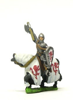 Mounted Knights, 1150-1200AD with Kite Shield, Mace or Axe, in Mail Surcoat & Conical Helms on Barded Horse MID4