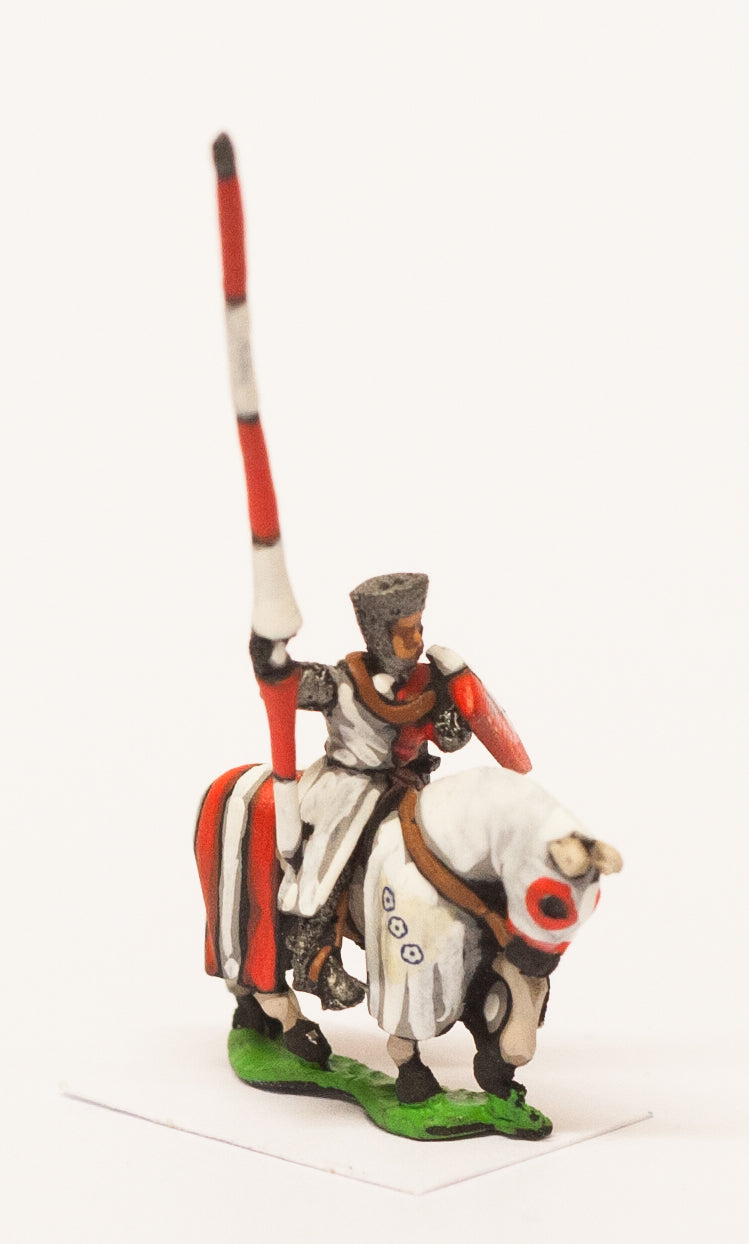Mounted Knights, 1150-1200AD with Large Shield & Lance, in Mail Coif Over Flat Top Helm, on Barded Horse MID7
