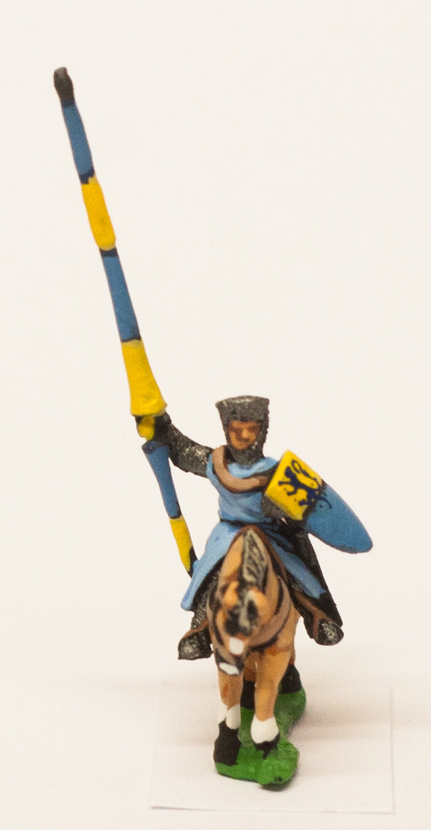 Mounted Knights, 1150-1200AD with Large Shield & Lance, in Mail Coif Over Flat Top Helm, on Unarmoured Horse MID7a