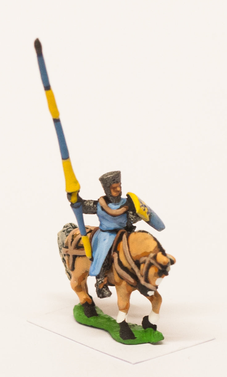 Mounted Knights, 1150-1200AD with Large Shield & Lance, in Mail Coif Over Flat Top Helm, on Unarmoured Horse MID7a