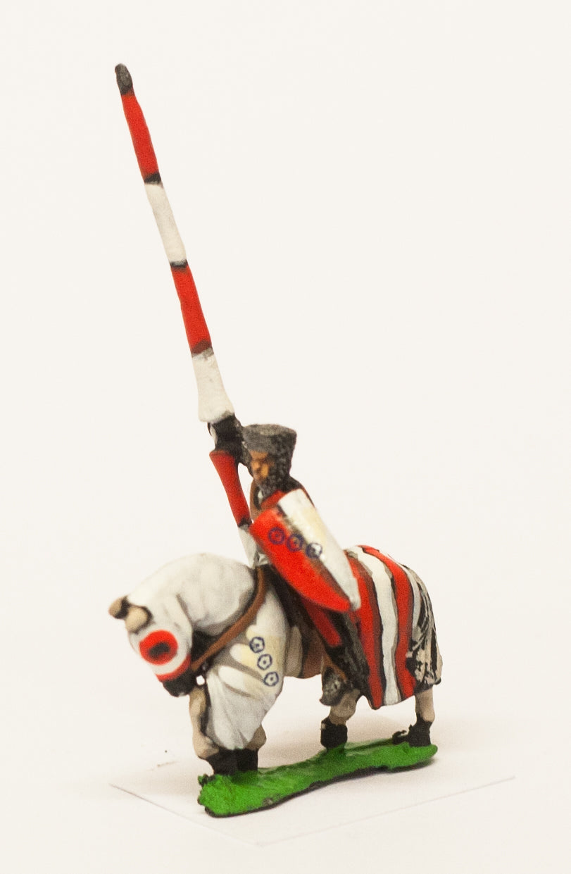 Mounted Knights, 1150-1200AD with Large Shield & Lance, in Mail Coif Over Flat Top Helm, on Barded Horse MID7