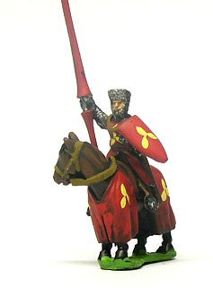 Mounted Knights, 1200-1250AD, with Kite Shield & Lance, in Barrel Helms, on Barded Horse MID8