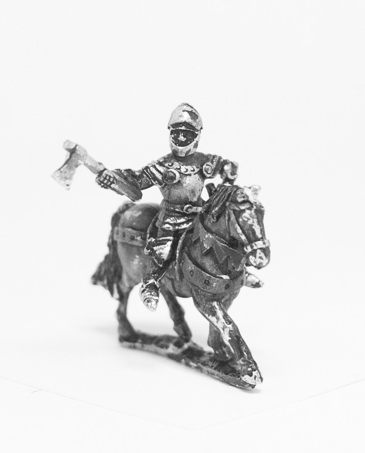 Late Medieval: Knights, 1400-1430AD in Full Plate & Great Helm with Mace, Axe or Sword on Unarmoured Horse MER8a