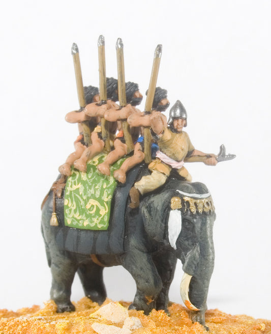 Moghul Indian: Unarmoured Elephant with Driver & 4 Javelinmen MOG20