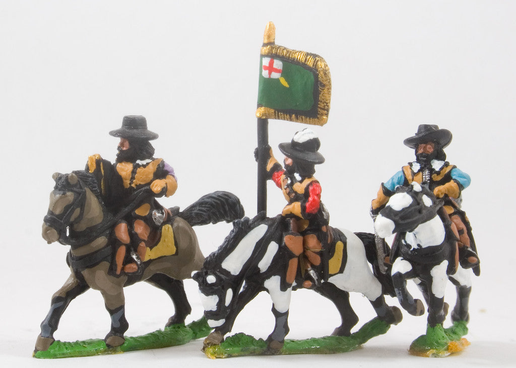 ECW: Command: Mounted Officer, Standard Bearer & Trumpeter in Hats REN56