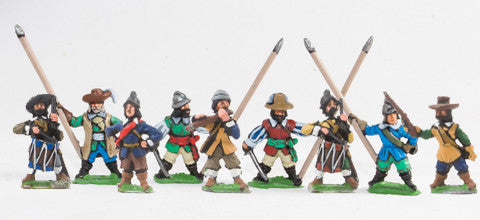 Command: Officers, Standard Bearers with Flagpole Only (No Metal Flag) & Drummer, Plus Fifer, in Assorted Hats and Helmets RENX2