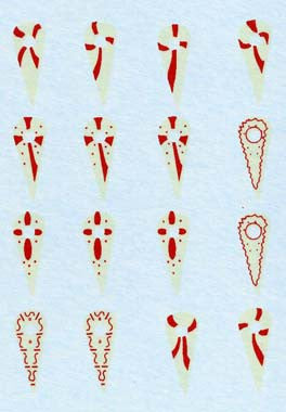 D01 Kite shields for Norman cavalry. Hole for boss.10 diff designs.(16)