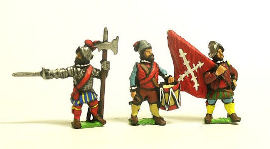 Spanish 1559-1605Ad: Command: Foot Officer, Standard Bearer & Drummer MER90