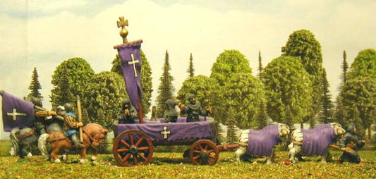 Carroccio: 4 Wheeled Religious Wagon with Altar Mast and Large Banner with Praying Monk, Pulled By 4 Oxen MFPE17