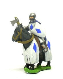 Mounted Knights, 1200-1350AD with Heater Shield & Mace, Axe or Sword in Helmets & Hooded Cloaks, on Barded Horse MID12