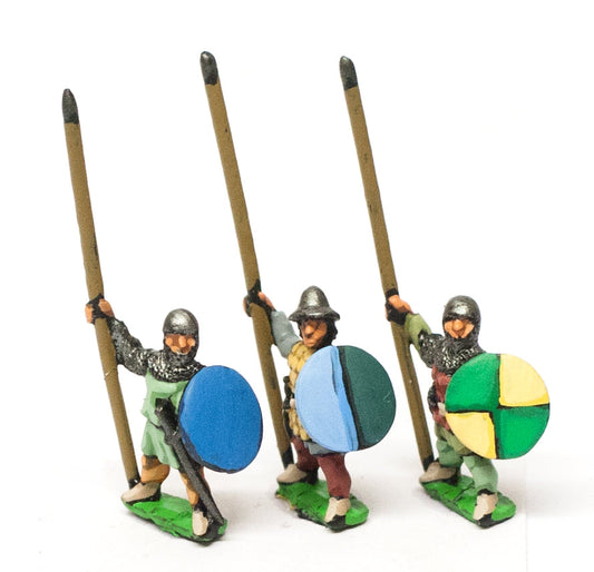 Heavy Infantry in Assorted Helms with Long Spear & Round Shield MID36