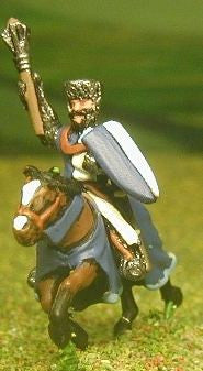 Mounted Knights, 1150-1200AD with Large Shield & Mace, Axe or Sword, in Mail Coif Over Flat Top Helm on Unarmoured Horse MID6